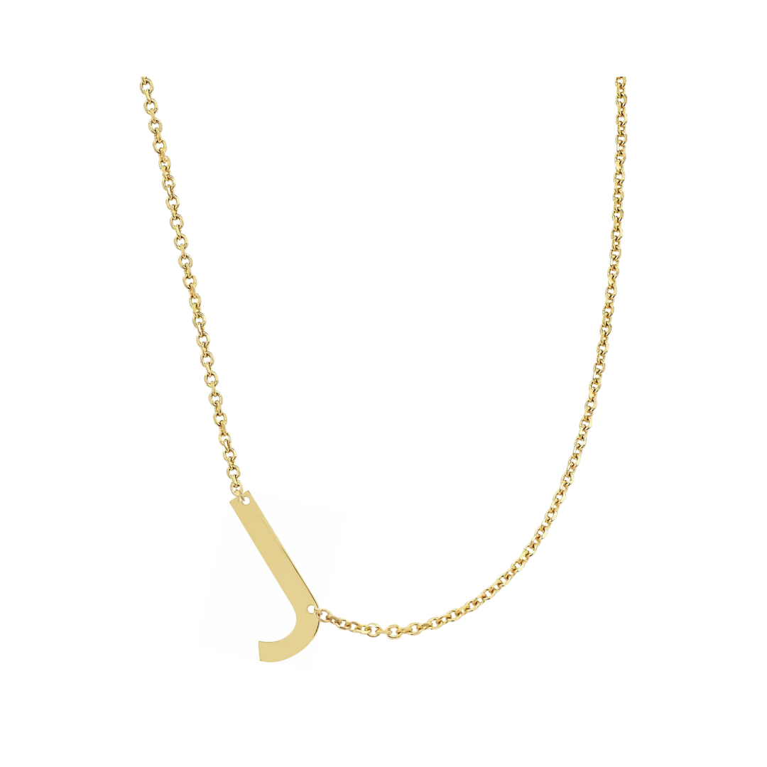 14KT GOLD SIDEWAYS INITIAL NECKLACE - J